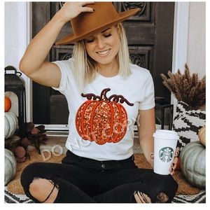 Made to order faux sequins pumpkin tee